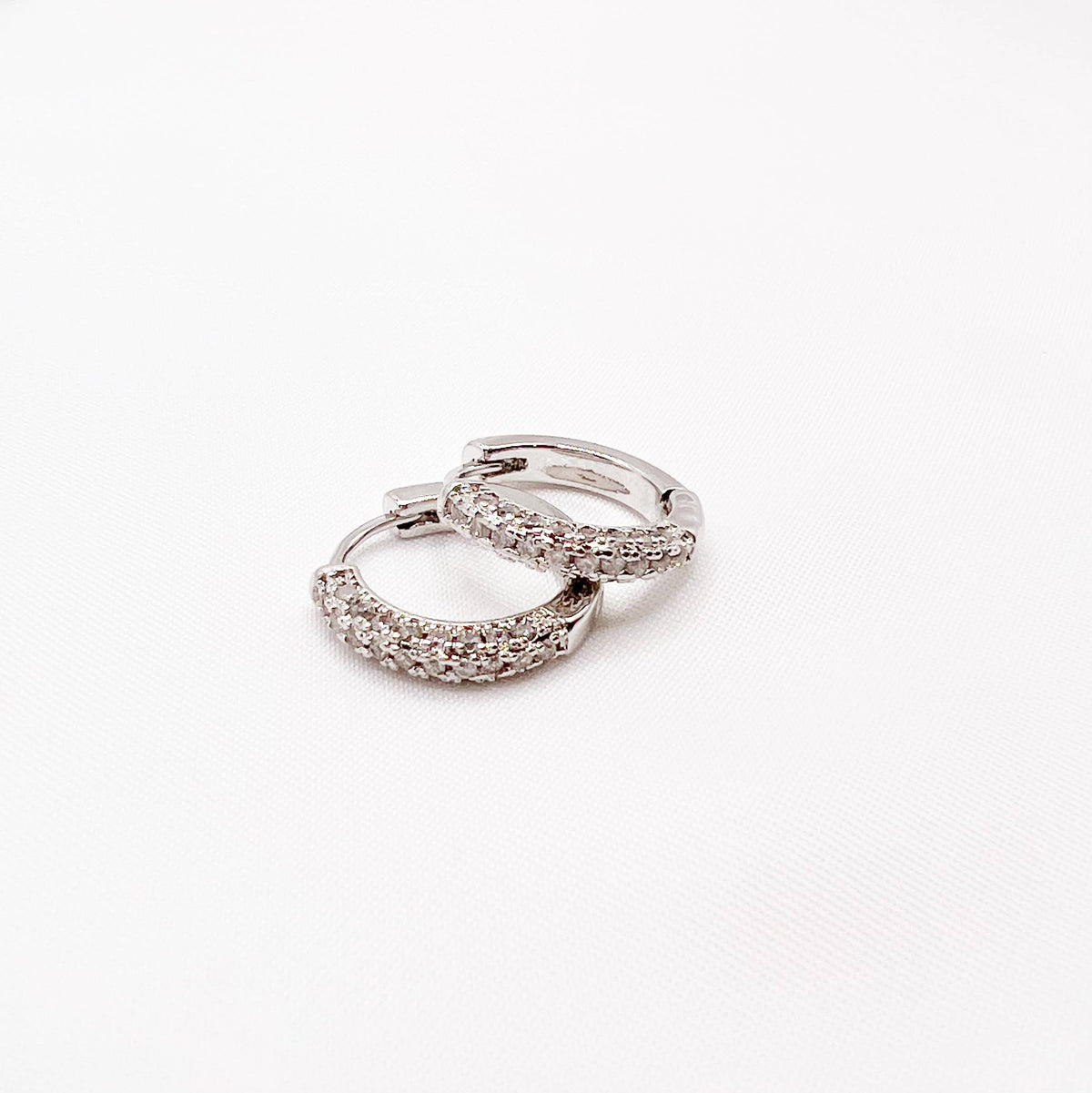Glisten Pave Silver White Gold Filled Huggie Hoops Earrings