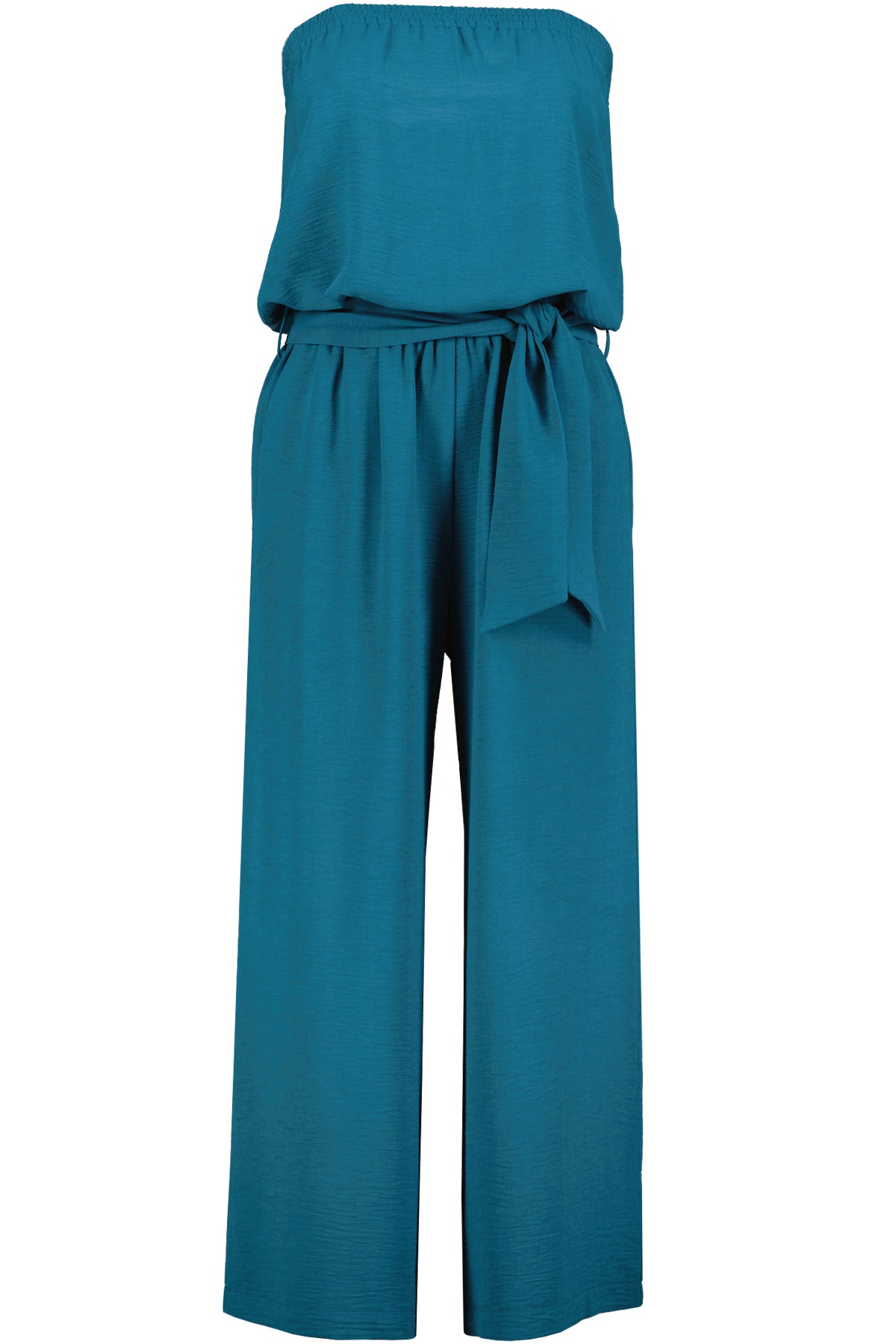 Sea glass colored jumpsuit strapless