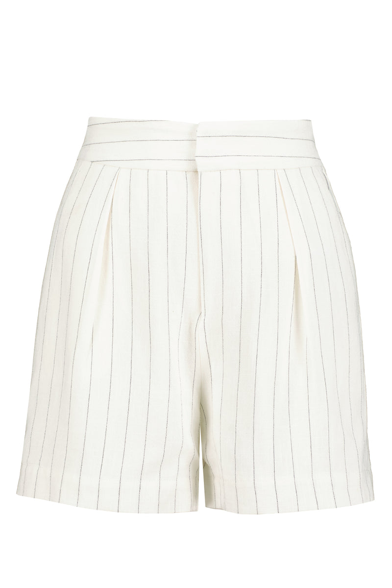 white shorts with strips pleated