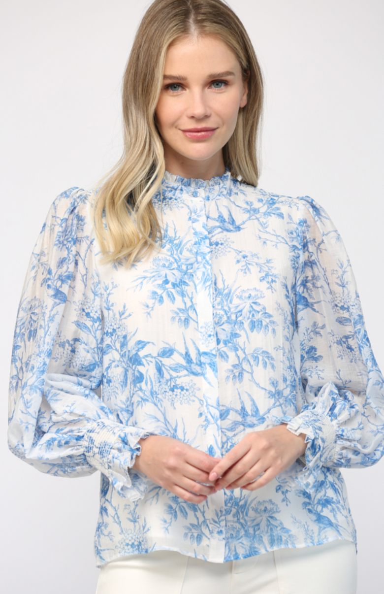 white and blue blouse