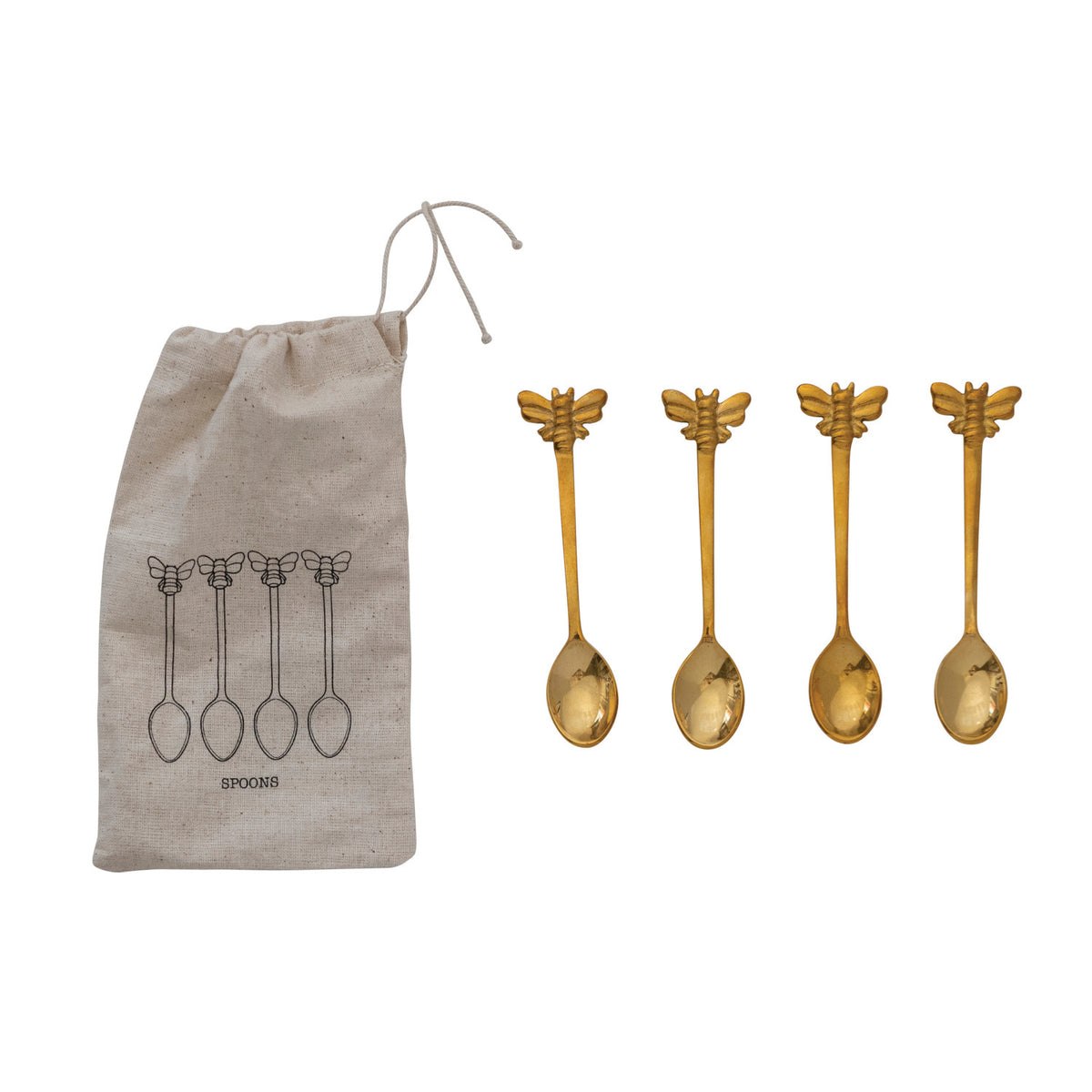 Brass Spoons w/ Bees, Set of 4
