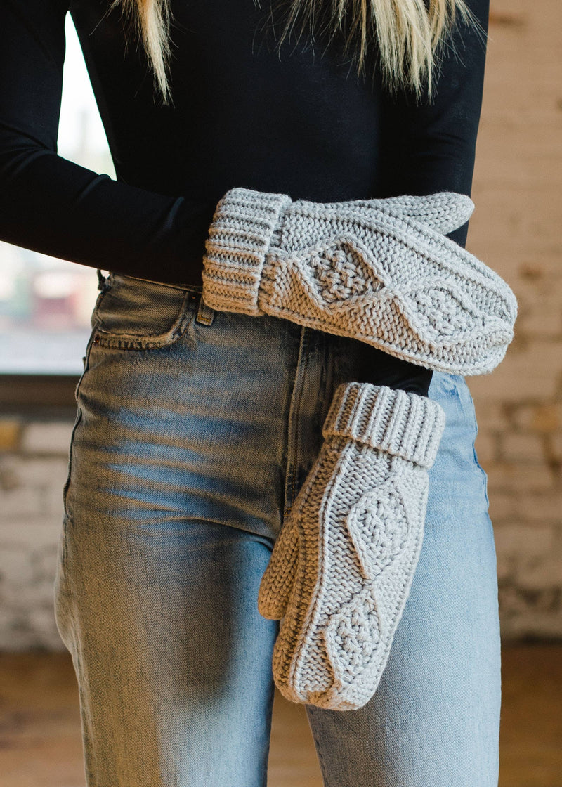 Light Gray Cable Knit Mittens