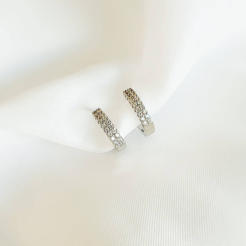Sparkle Pave Huggie Hoops Earrings Silver White Gold Filled