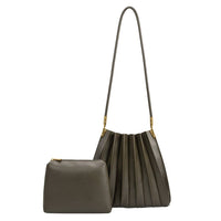 Carrie Olive Pleated Vegan Leather Shoulder Bag