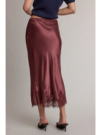 Satin Lace Trim Midi Skirt