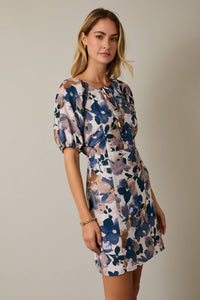 FRONT SPAGHETTI TIE BACK ELASTIC FLORAL PRINT MINI DRESS