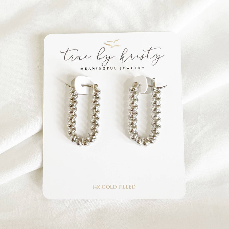 Dockside Croissant Hoops Earrings Silver White Gold Filled