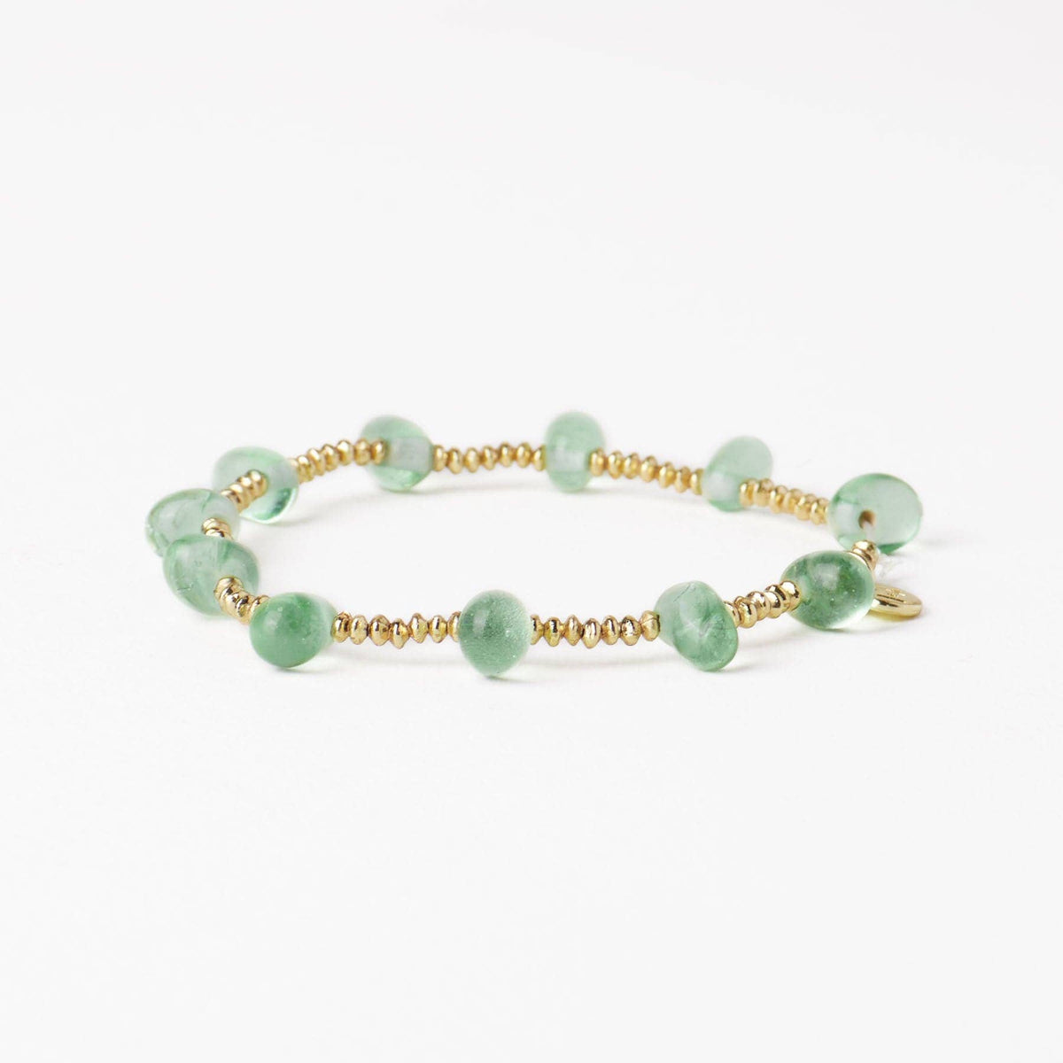 Hope Brass Stretch Bracelet With Glass Beads Mint