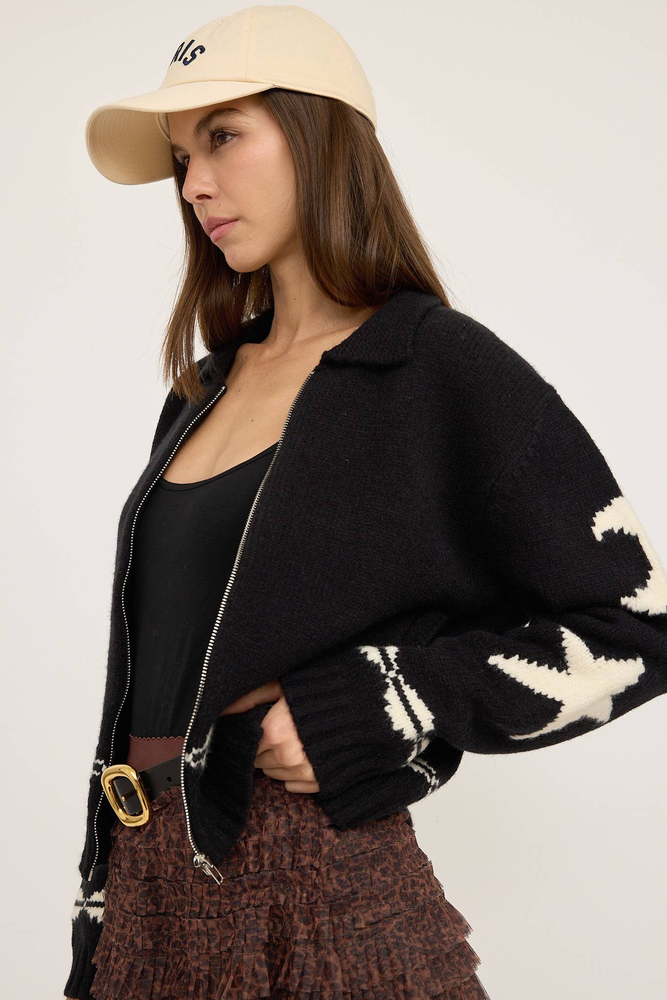 Cozy Pattern Zip Sweater Jacket