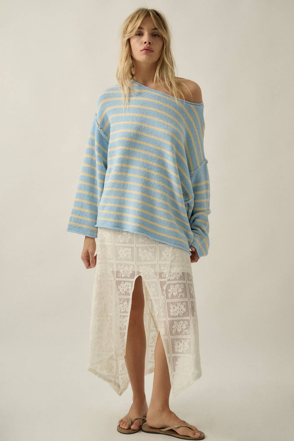 Striped Textured Knit Oversized Sweater
