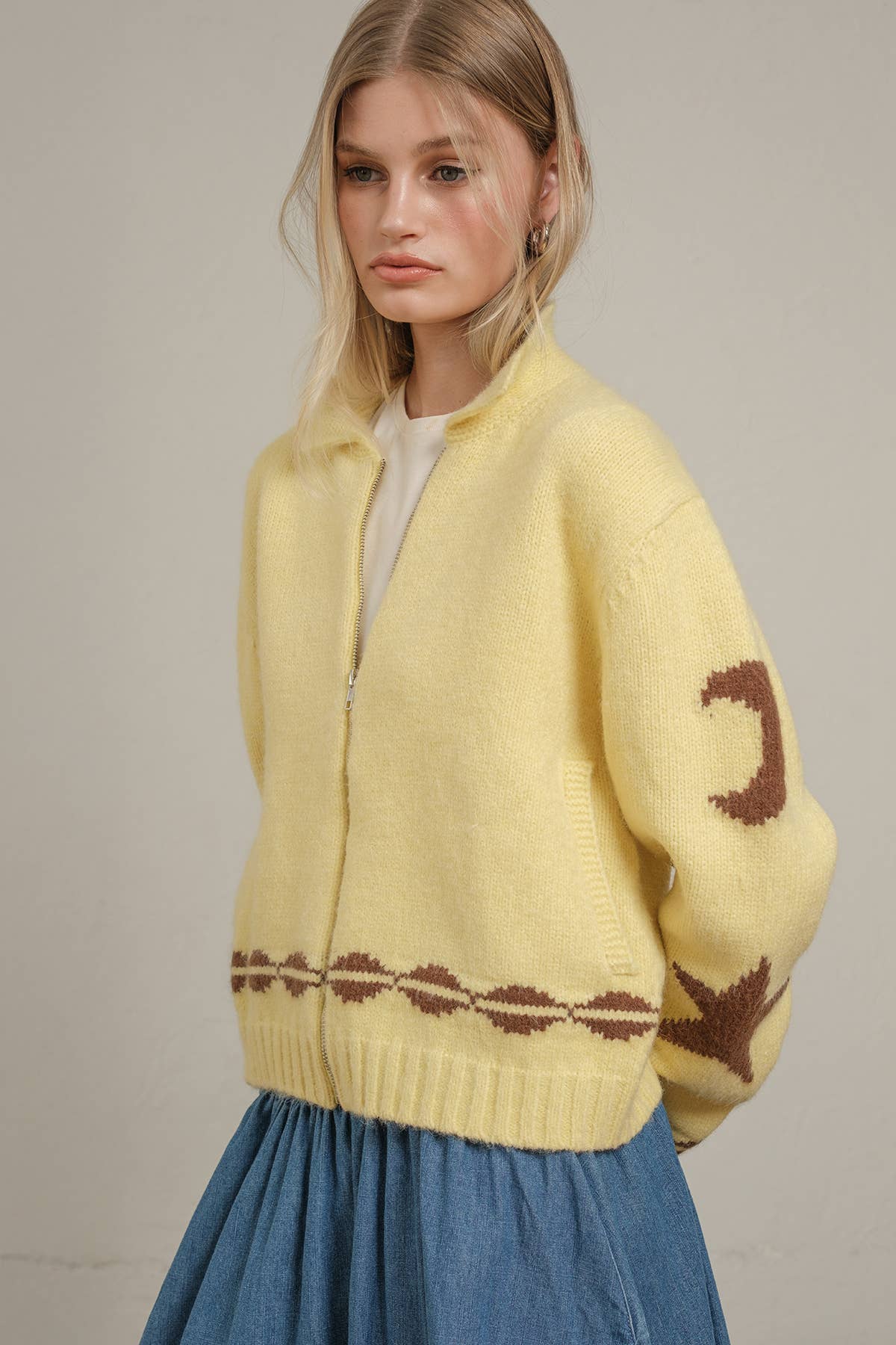 Cozy Pattern Zip Sweater Jacket