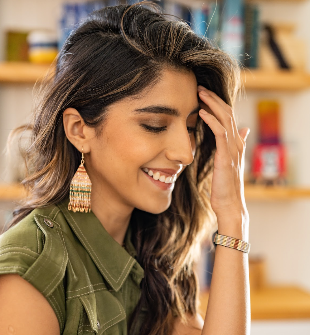 Lexie Horizontal Gold Lines Beaded Fringe Earrings Desert