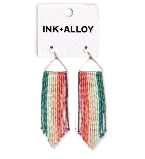 Emilie Vertical Stripe Beaded Fringe Earrings