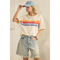 Retro Rainbow Stripe Distressed Tee
