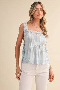 Lace Trim Side Tying Top