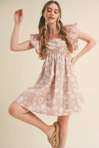 Floral Print Ruffles Flutter Sleeve Mini Dress