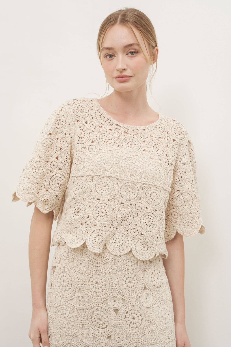 CROCHET LACE TOP WITH SCALLOP HEM