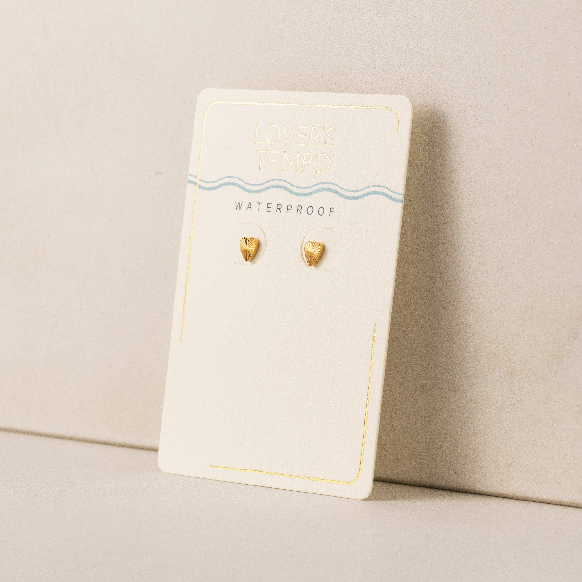 Fluted Heart Stud Earrings | Gold Studs | Waterproof Jewelry