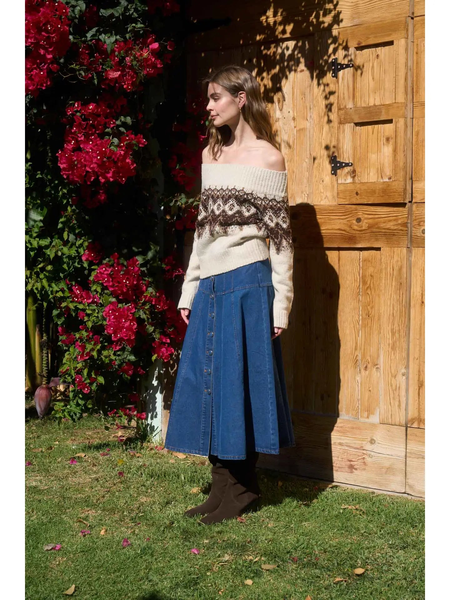 Moon River Midi Denim Skirt