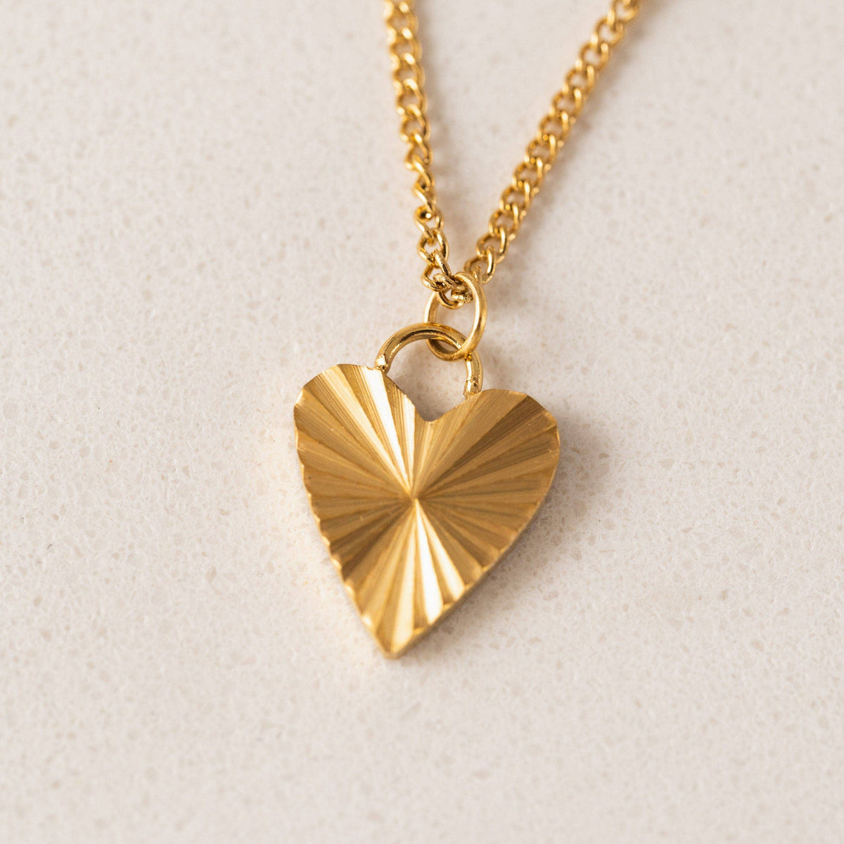 Fluted Heart Necklace | Minimalist Gold Pendant | 18K PVD