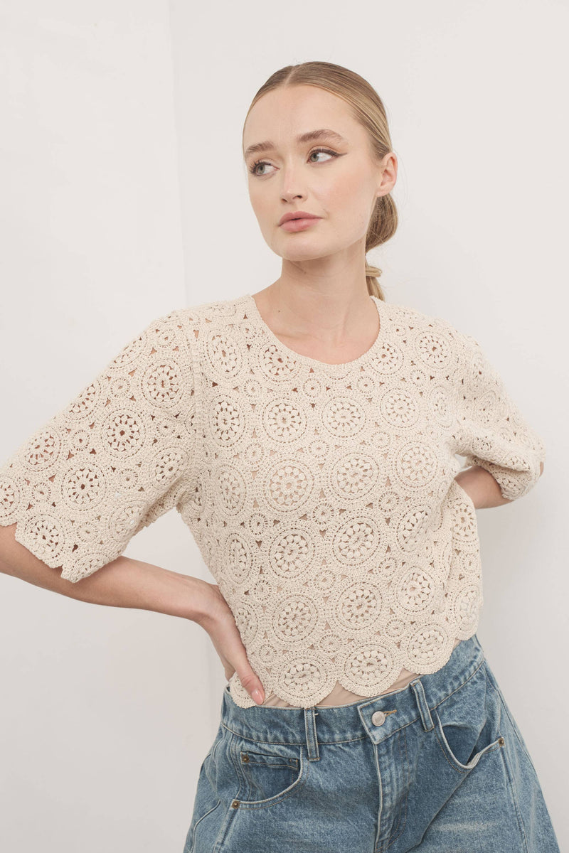 CROCHET LACE TOP WITH SCALLOP HEM