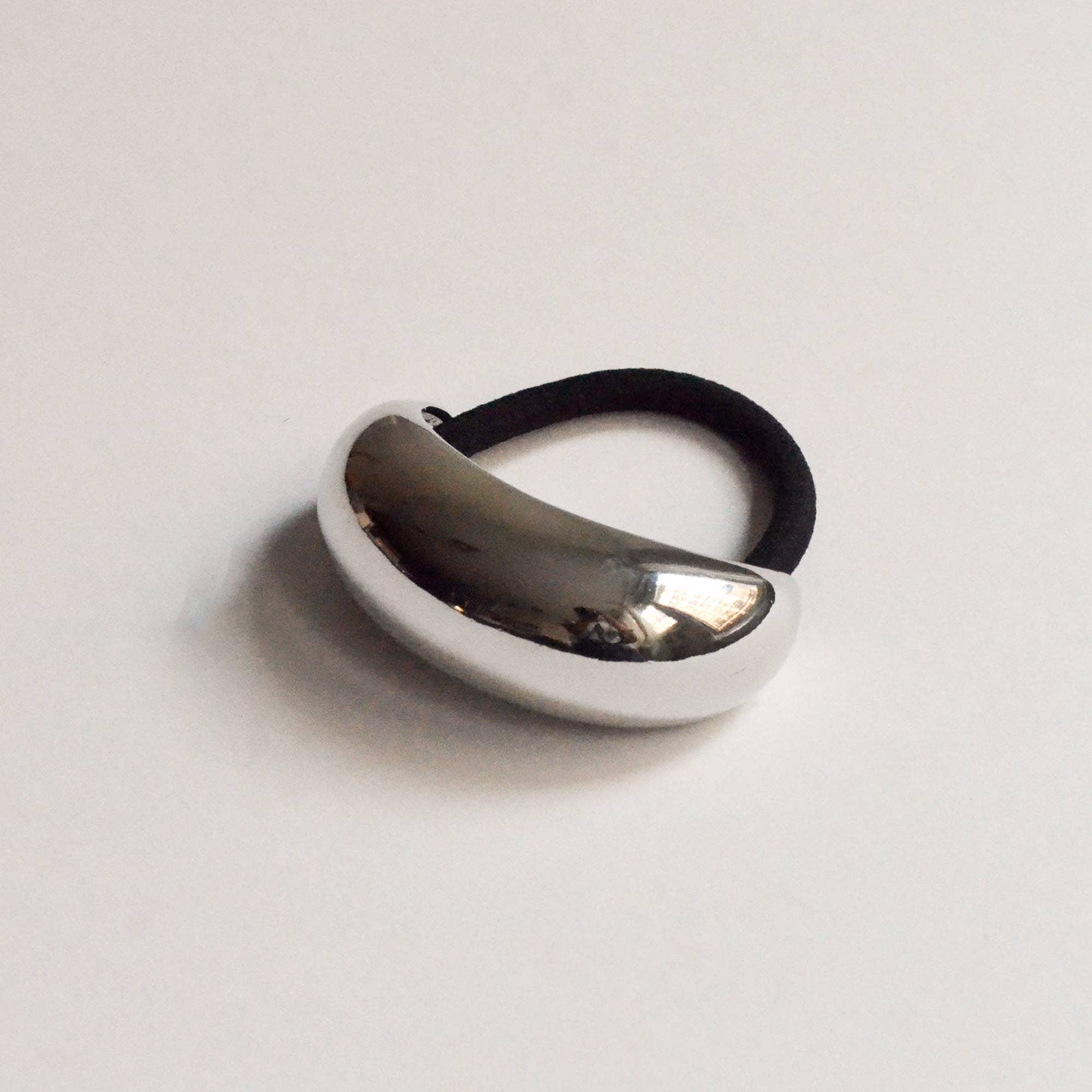 Wide Crescent Metal Ponytail Hair Tie | Silver