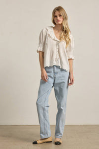 Embroidered Collar Button Blouse