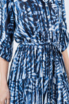 Print Button Down Long Dress with Belt