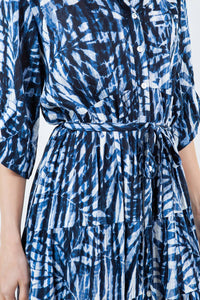 Print Button Down Long Dress with Belt