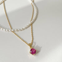 Margot Pink Pendant Necklace Gold Filled