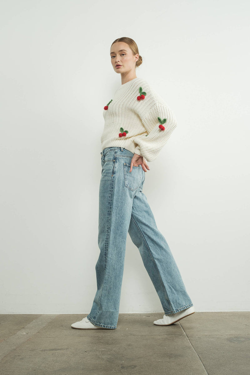 3D CHERRY CHUNKY KNIT SWEATER