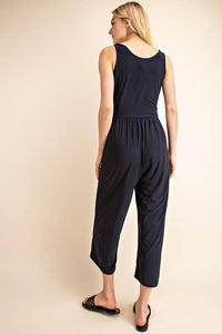 SURPLICE SLEEVELESS WAIST DEFINED CROPPED JUMPSUIT