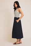 ROUND SCOOPED NECK SLEEVELESS KNIT + WOVEN MIX DRESS