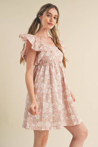 Floral Print Ruffles Flutter Sleeve Mini Dress