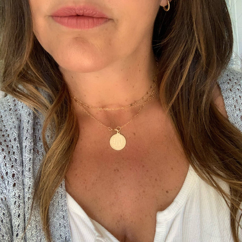 Kamryn Dapped Sequin Layering Chain Necklace Gold Filled 18"