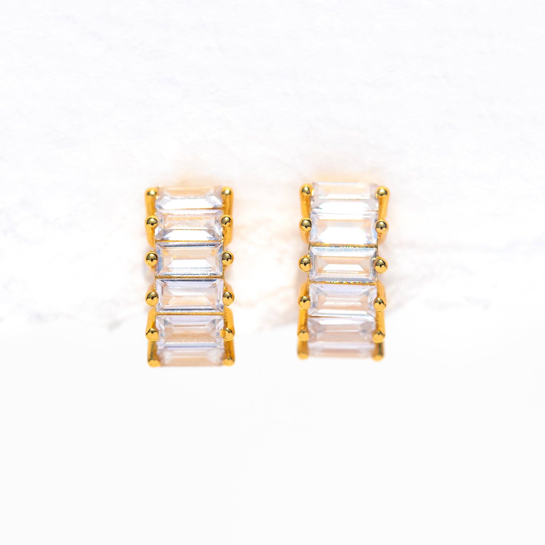 Bling Baguette Huggie Hoops