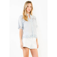 Short Sleeve Lace Detailing Top
