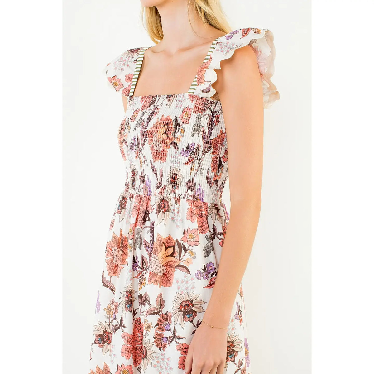 Ruffled Sleeve Floral Dress