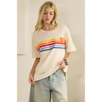 Retro Rainbow Stripe Distressed Tee