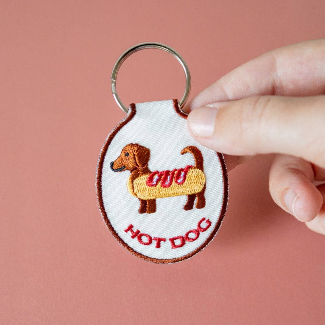 Hot Dog Embroidered Keychain