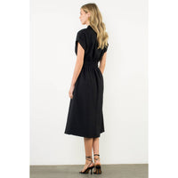 Textured Split Neck Smocked Waist Dress