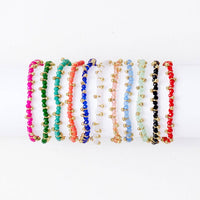 Kami Crystal With Brass Charm Stretch Bracelet White + Gold