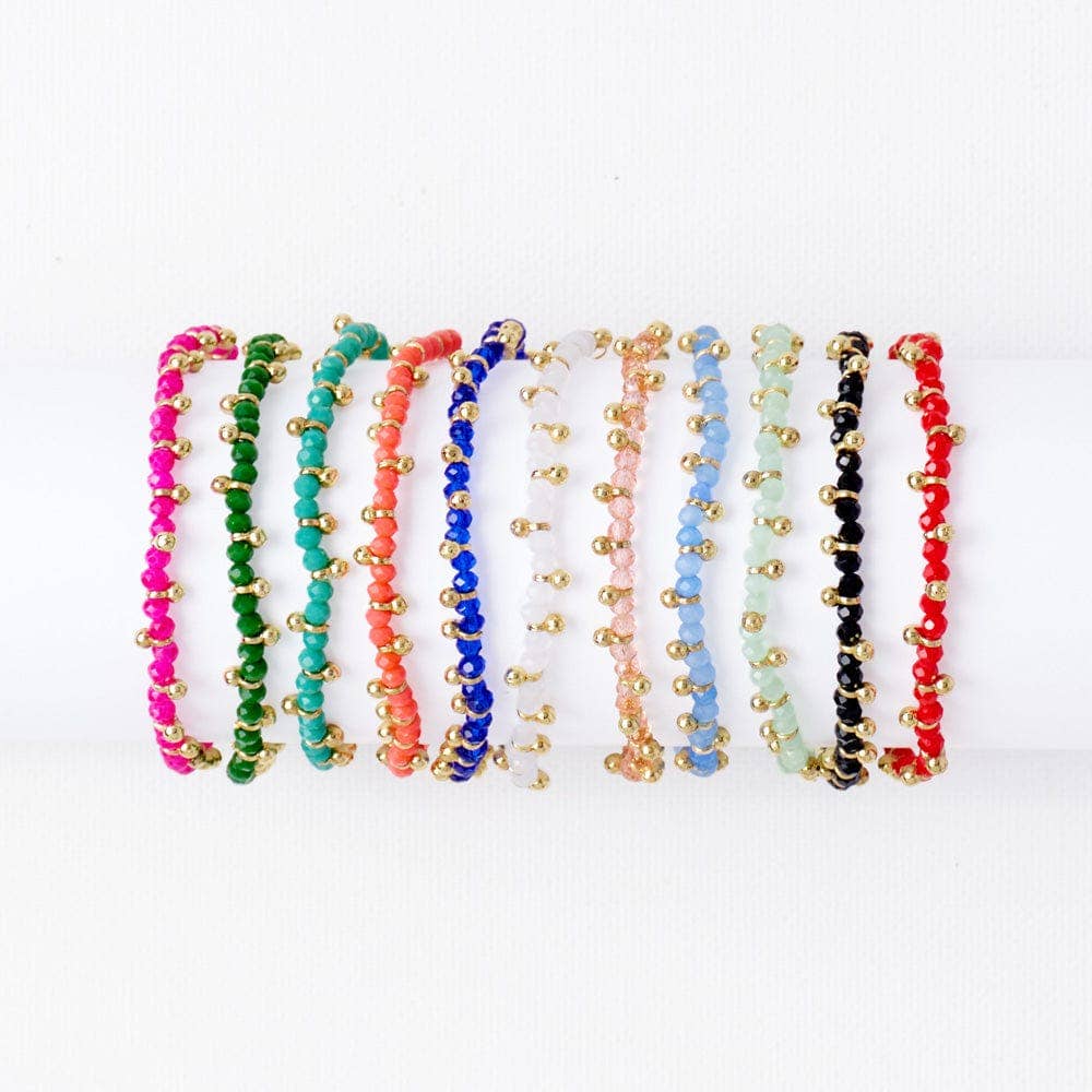 Kami Crystal With Brass Charm Stretch Bracelet White + Gold