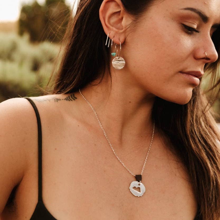 Mountain Cut Out Necklace with Leather, Sterling Silver