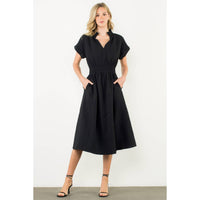 Textured Split Neck Smocked Waist Dress