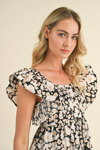 Floral Print Ruffles Flutter Sleeve Mini Dress