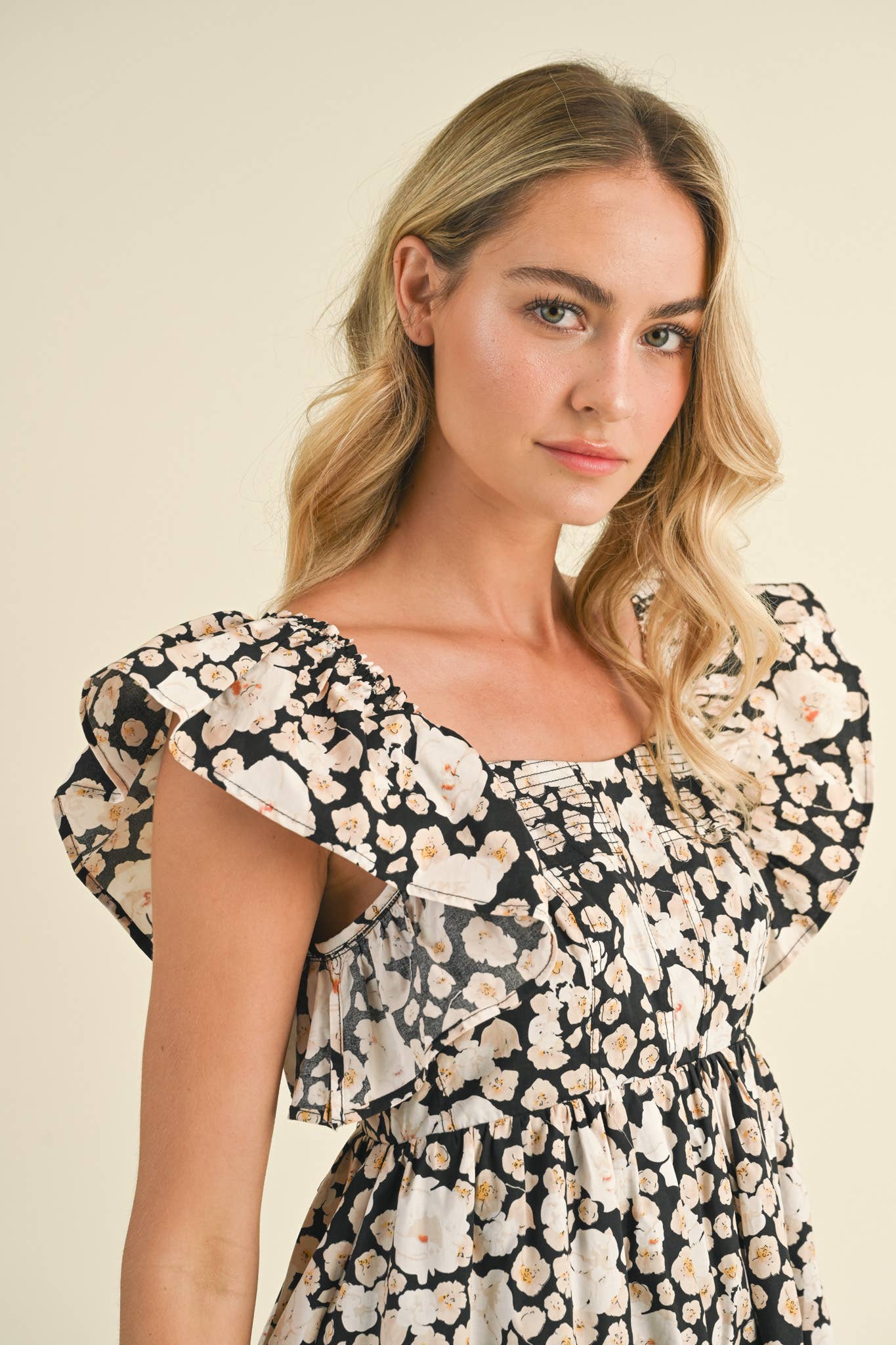 Floral Print Ruffles Flutter Sleeve Mini Dress