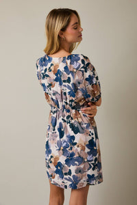 FRONT SPAGHETTI TIE BACK ELASTIC FLORAL PRINT MINI DRESS