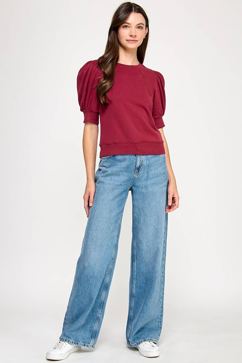 SHORT PUFF SLEEVE SWEATER