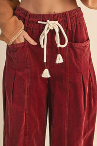 Washed Corduroy Pleated Barrel Pants